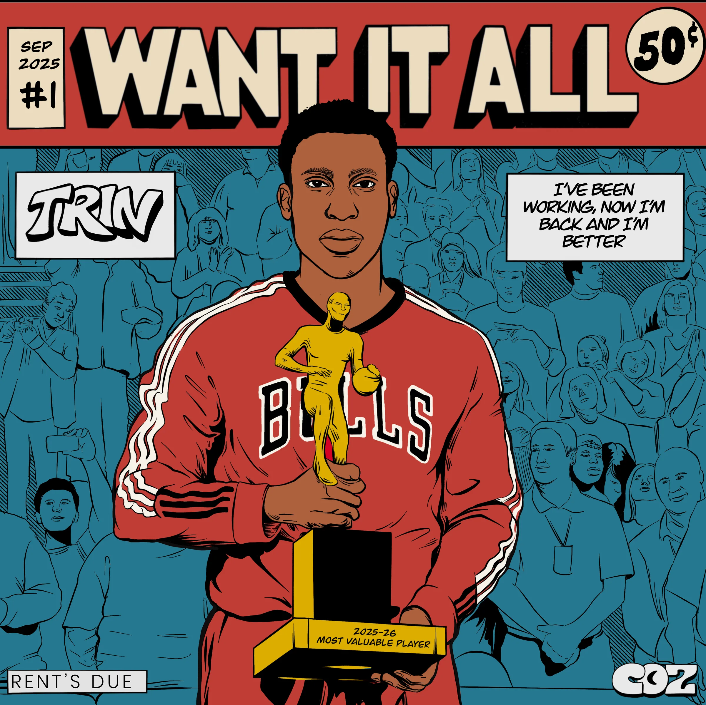Black and white linework stage of the Want It All cover