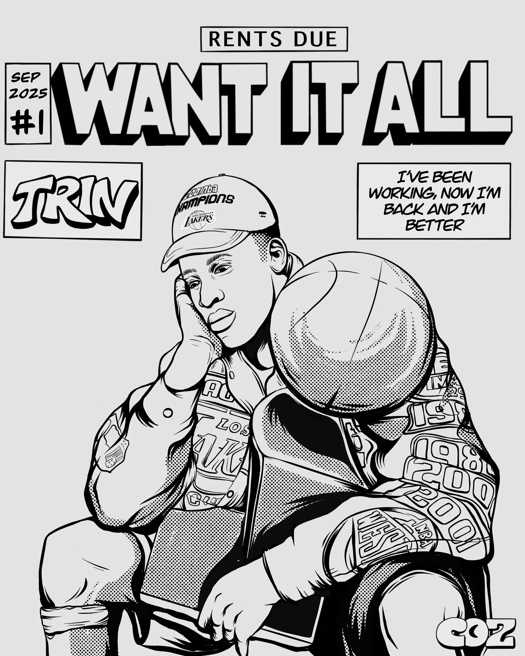 Want It All black and white comic cover line art