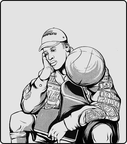 Black and white comic illustration study of the artist